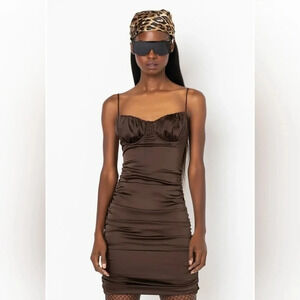 blanc clothing women's sleeveless satin ruched mini dress‎ size s brown